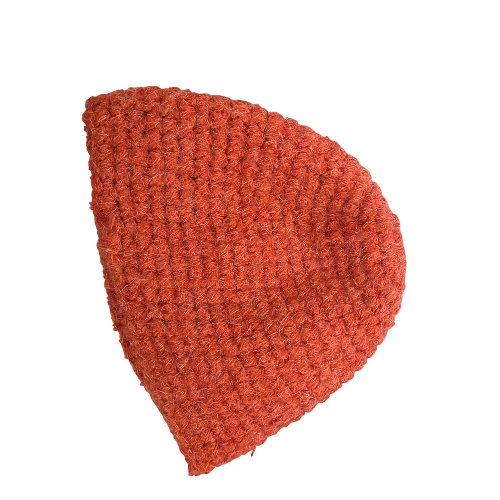 Vintage Unbranded Crochet Beanie Burnt Orange Boho Gorpcore Artisanal Skull Cap